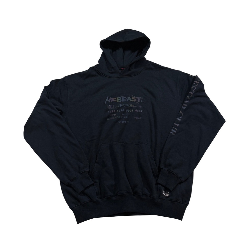 MrBeast Hoodie Investor Club Black Holographic Graphic Youtube Merch Gamer S
